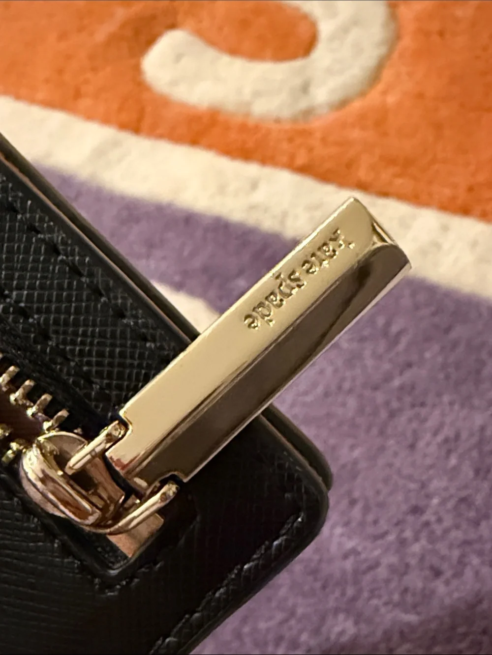 kate spade Black Saffiano Leather Long Zip Wallet with Gold Logo